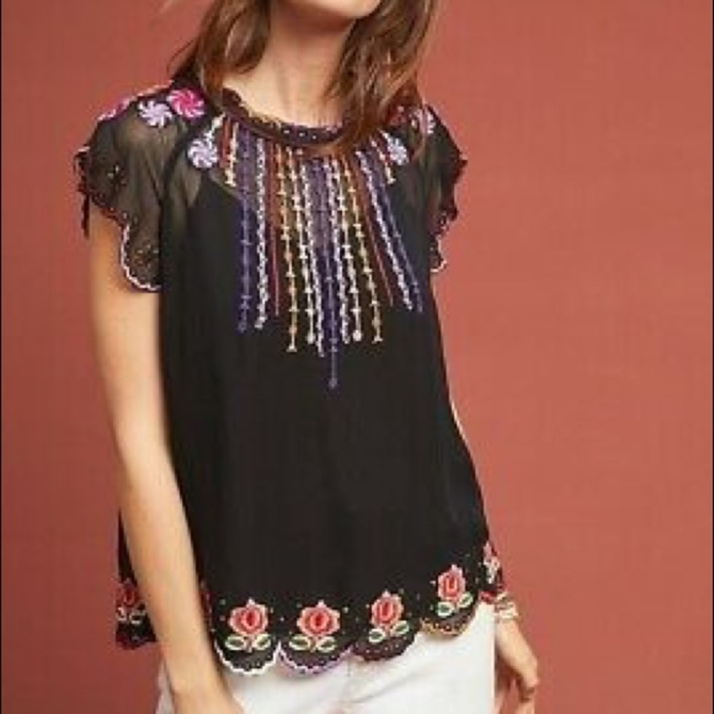 EUC Anthropologie Embroidered Top